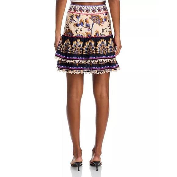 Farm Rio Ainika Floral Double Tiered A-Line Mini Skirt Women's Size L Cream - Picture 3 of 5